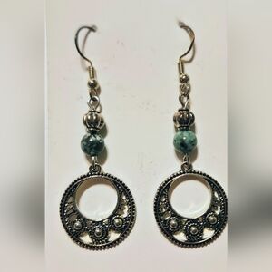 Elegant Silver and Green Dangle Earrings